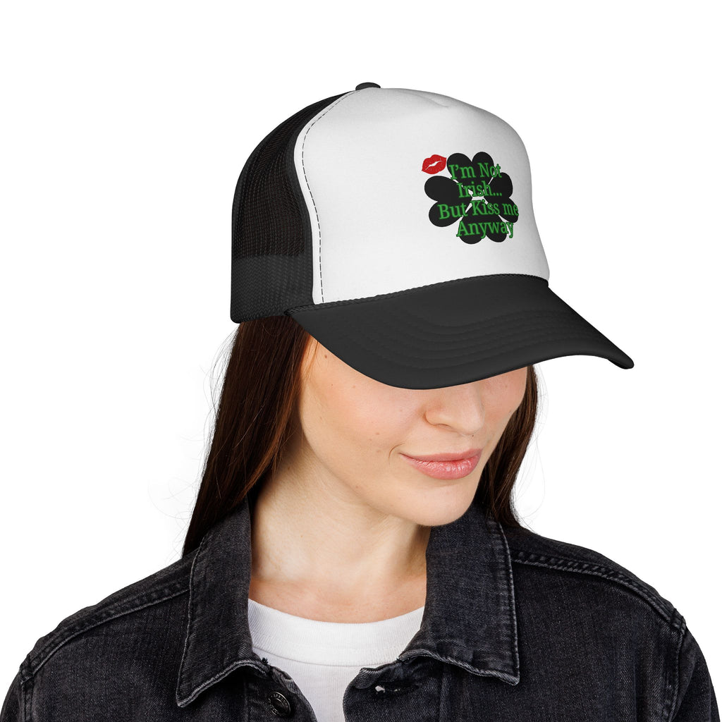 Trucker Cap — “I’m Not Irish… But Kiss Me Anyway” Shamrock St. Patrick’s Hat