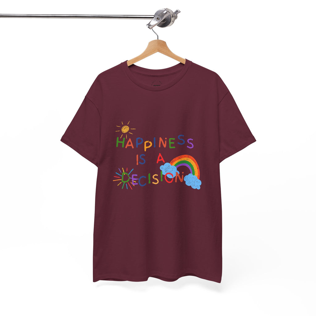 Happiness Is A Decision T-Shirt | Rainbow Handdrawn Positive Quote Tee