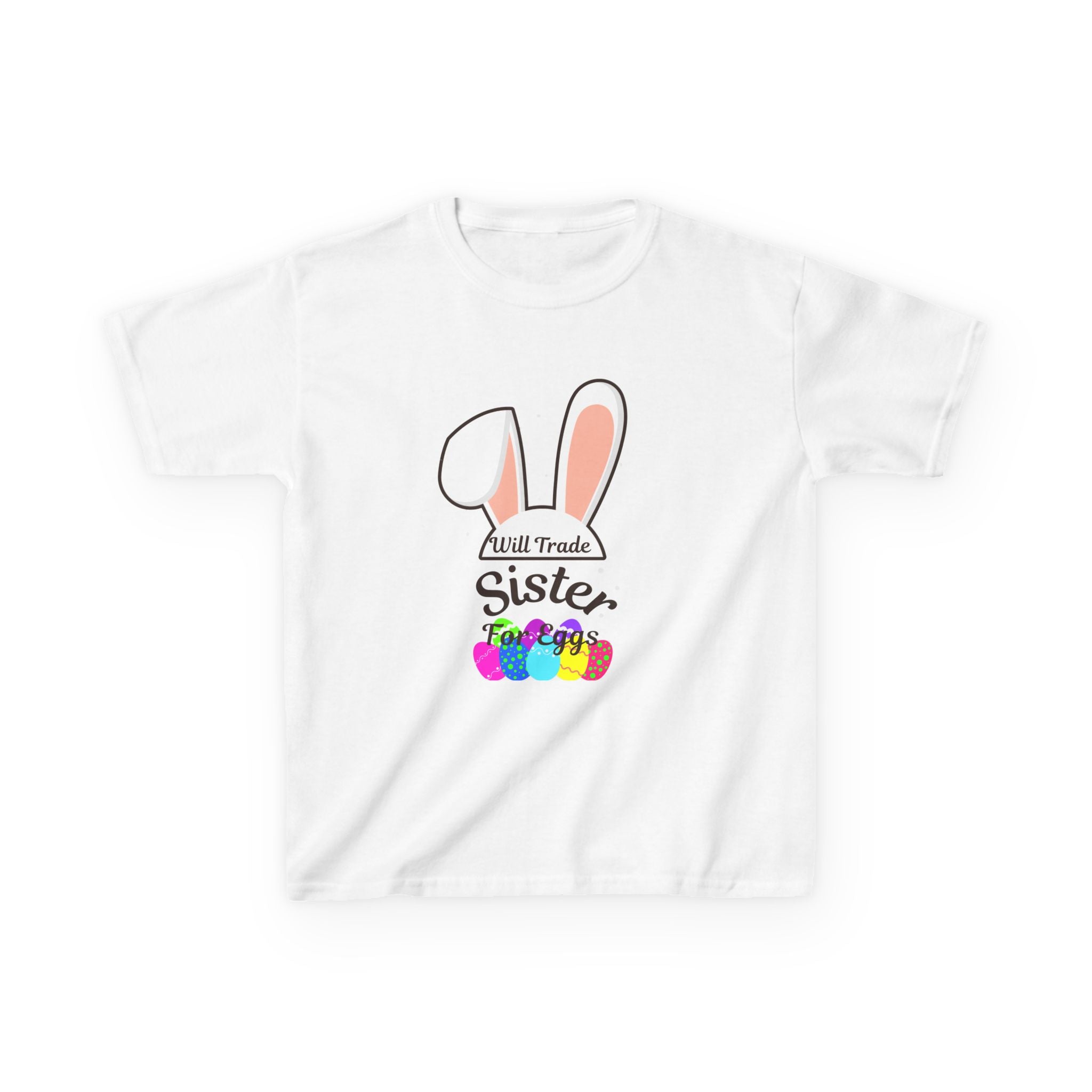 Bunny Ears Sister Kids Tee | Easter bunny, colorful eggs, sibling shirt