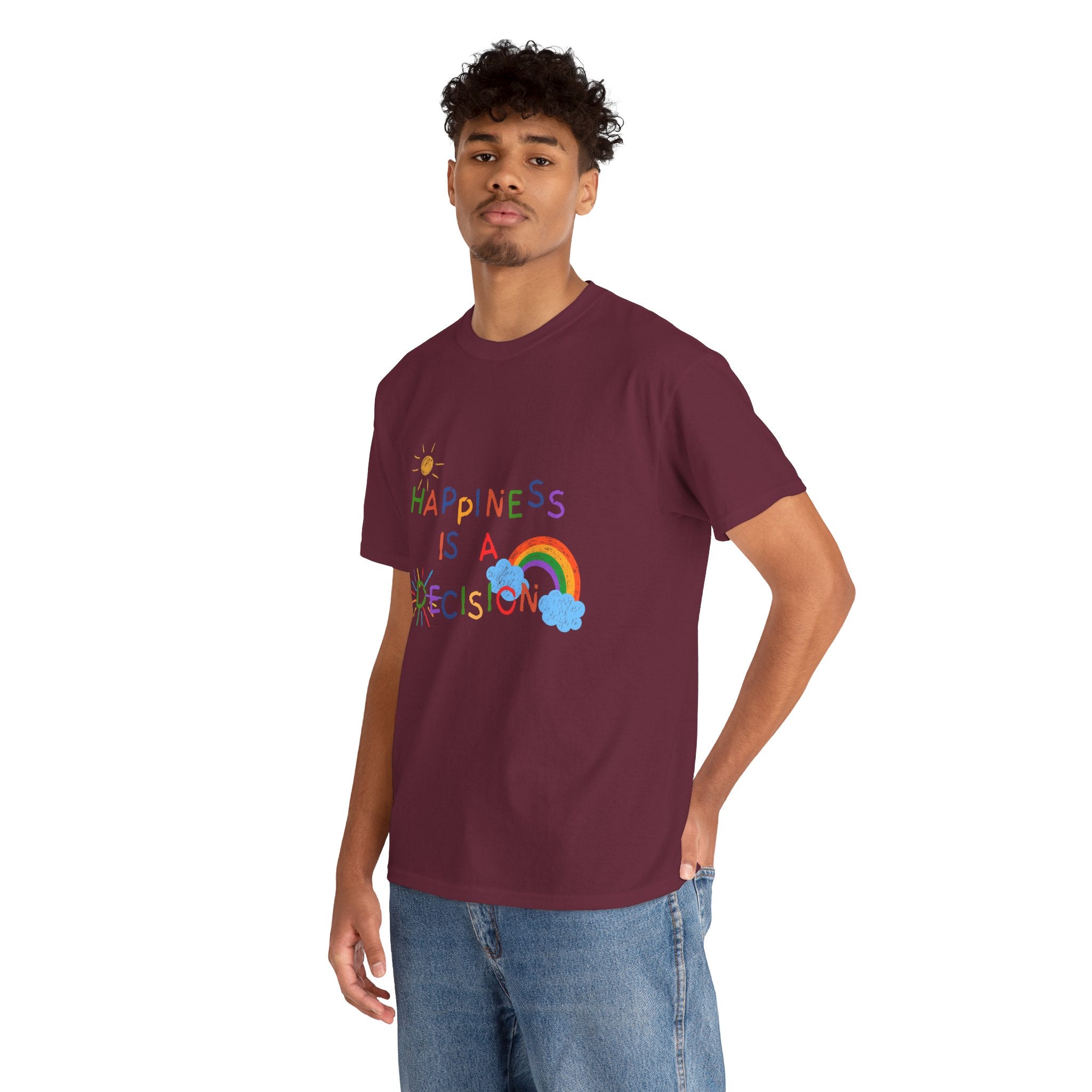 Happiness Is A Decision T-Shirt | Rainbow Handdrawn Positive Quote Tee