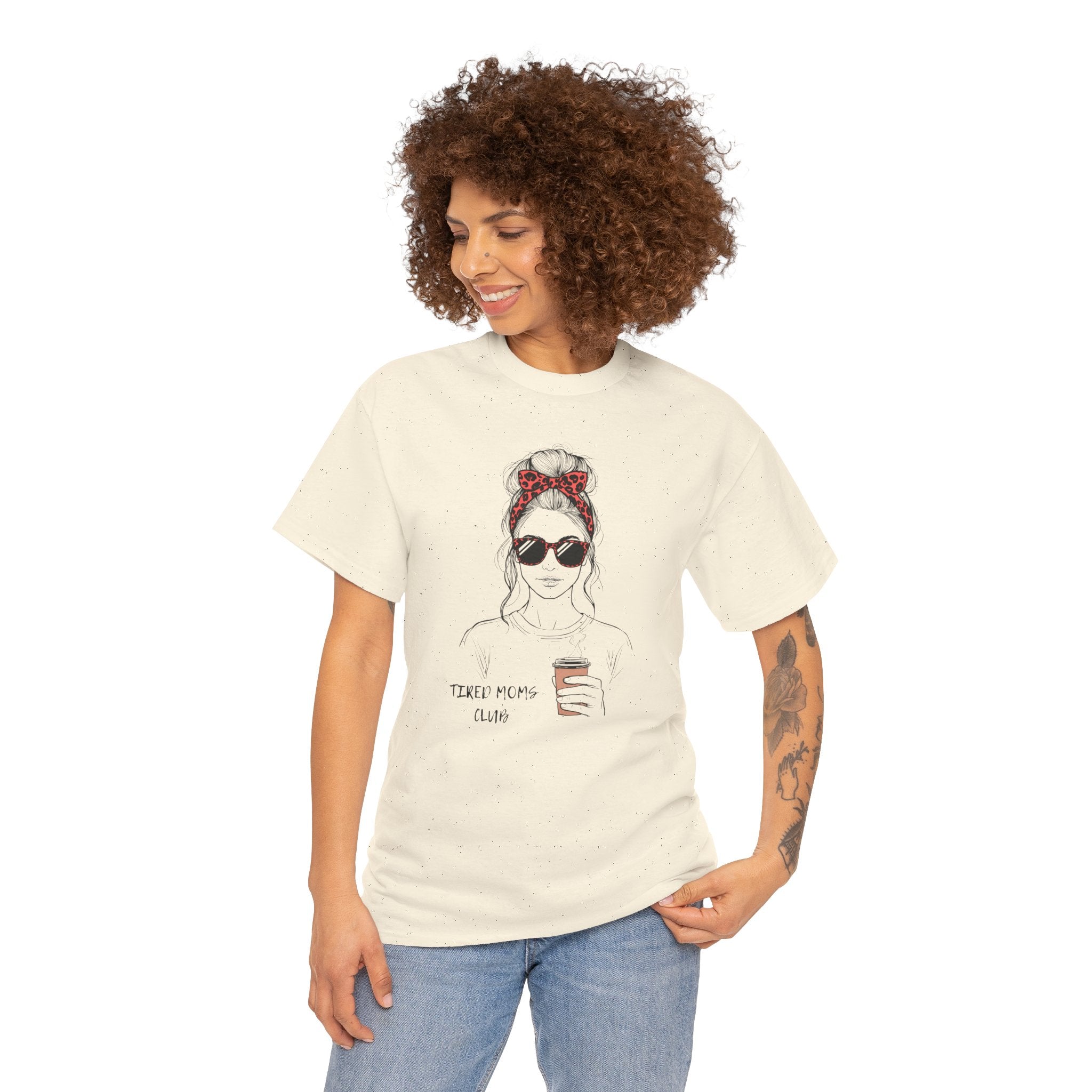 Tired MOM T-Shirt | Mom Hair Bandana Sunglasses Coffee Tee