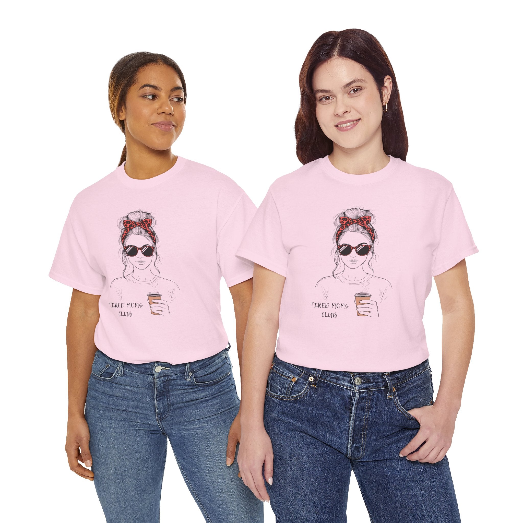 Tired MOM T-Shirt | Mom Hair Bandana Sunglasses Coffee Tee