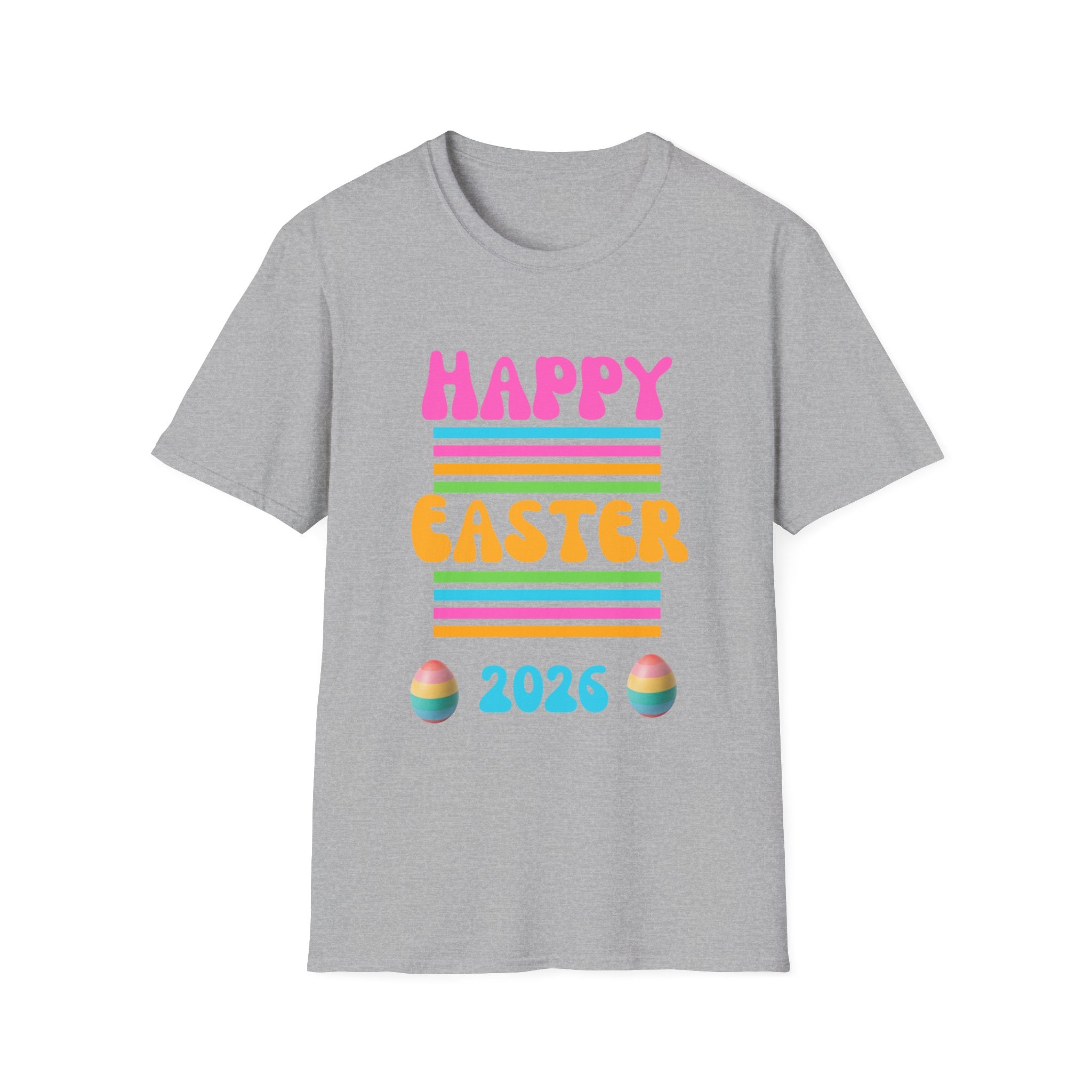 Happy Easter 2026 T-Shirt | Pastel Stripes, Easter Eggs