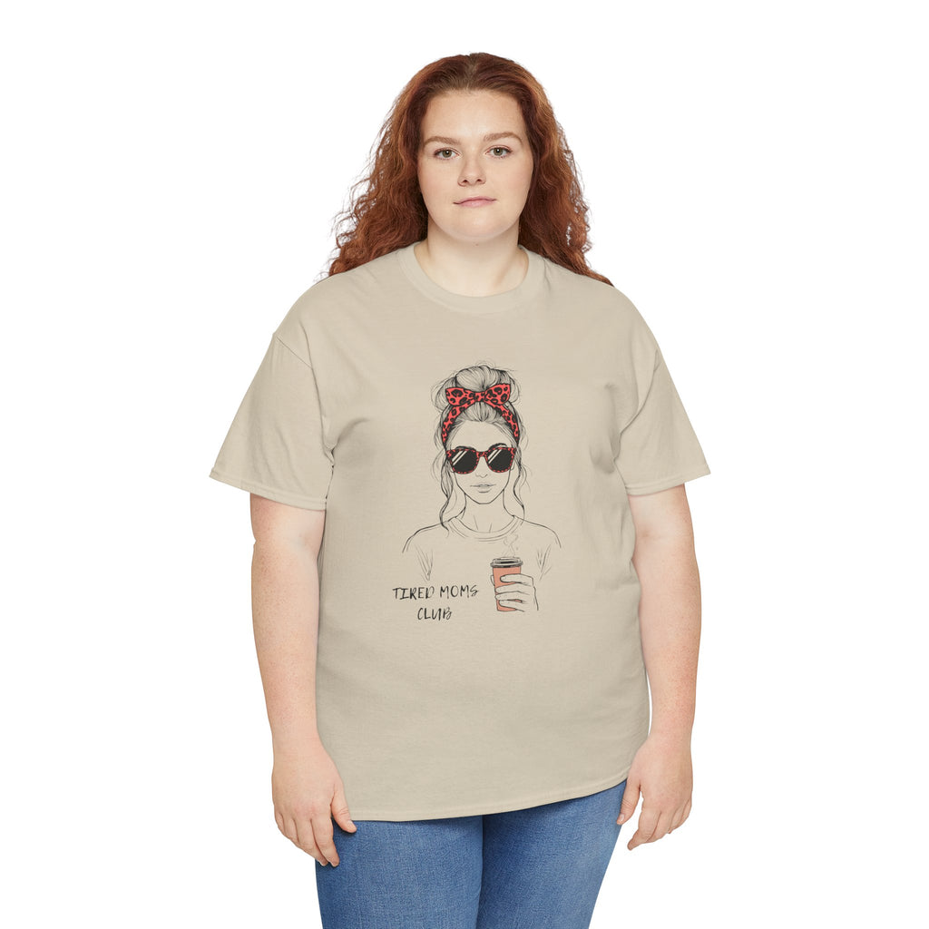 Tired MOM T-Shirt | Mom Hair Bandana Sunglasses Coffee Tee