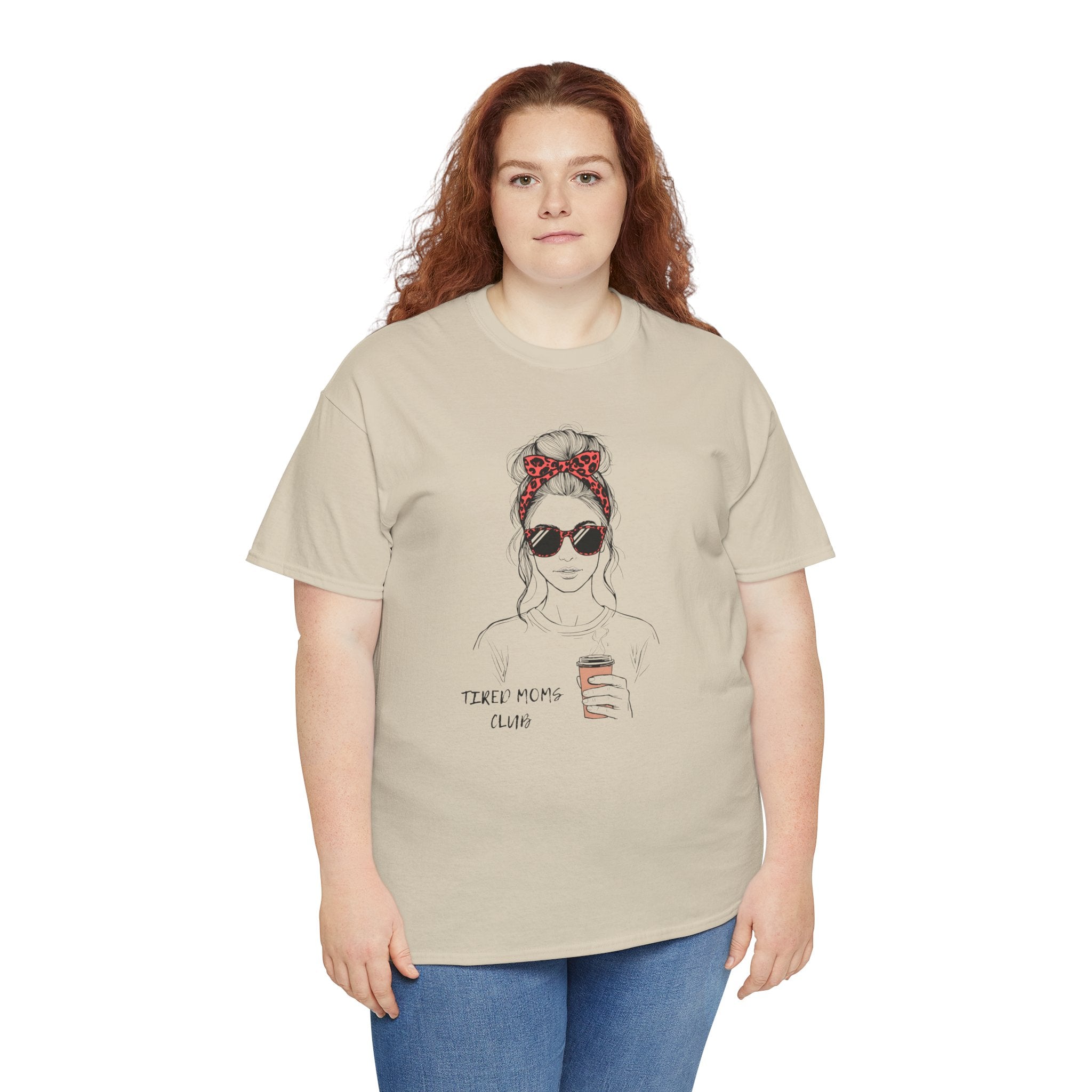 Tired MOM T-Shirt | Mom Hair Bandana Sunglasses Coffee Tee