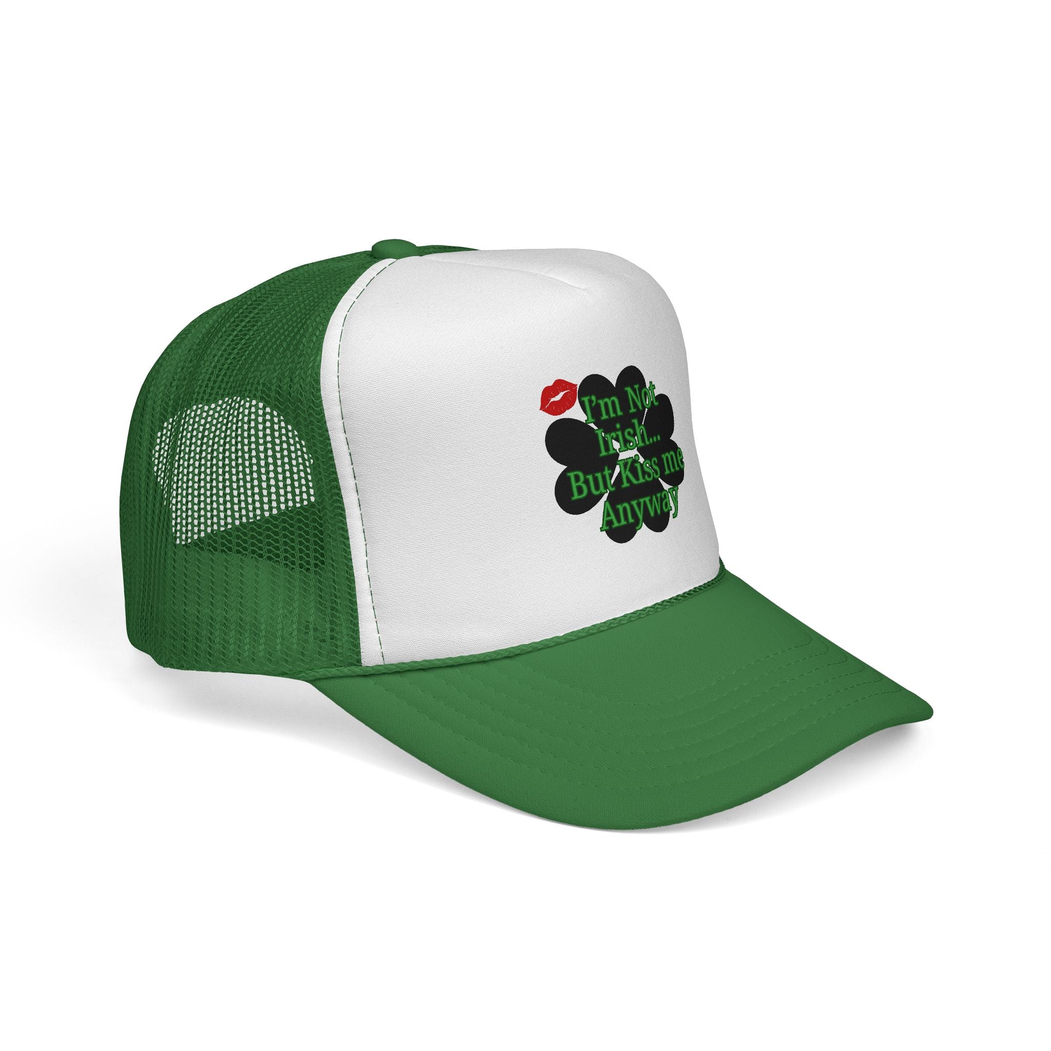 Trucker Cap — “I’m Not Irish… But Kiss Me Anyway” Shamrock St. Patrick’s Hat