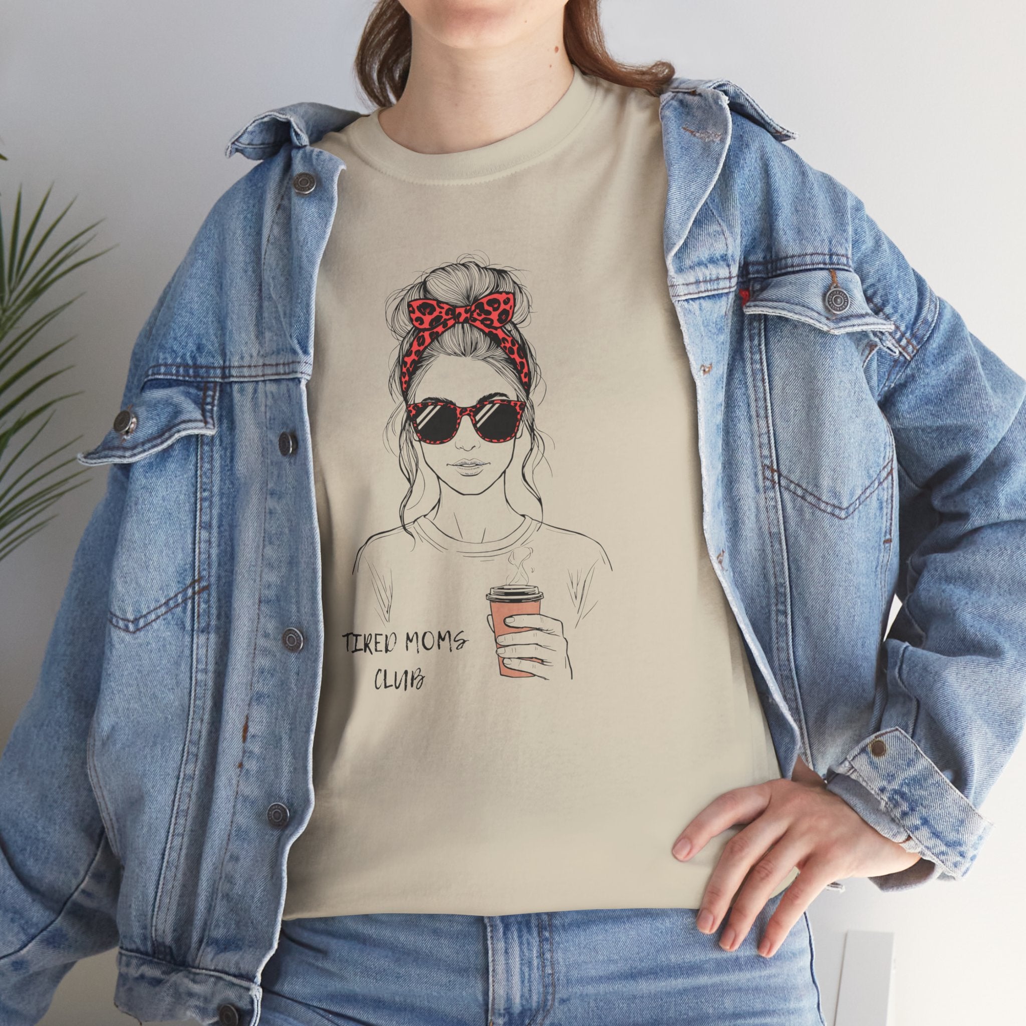 Tired MOM T-Shirt | Mom Hair Bandana Sunglasses Coffee Tee