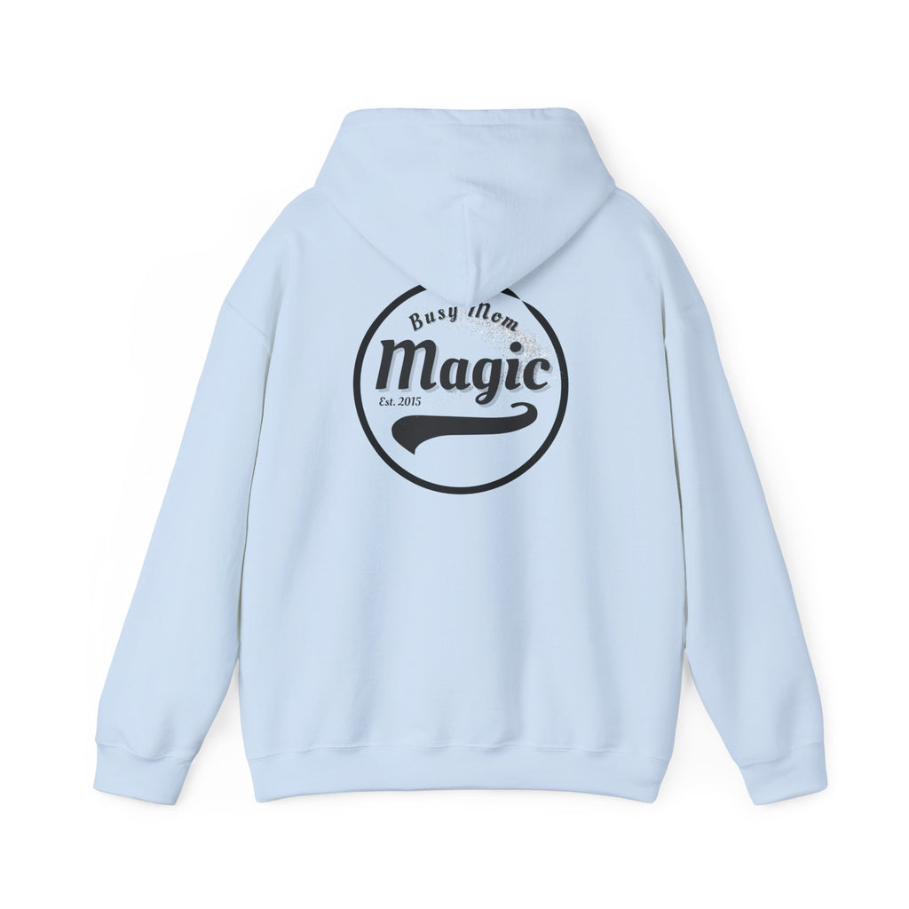 Magic Logo Hoodie | Vintage Circle Badge, 'Busy Mom' Script