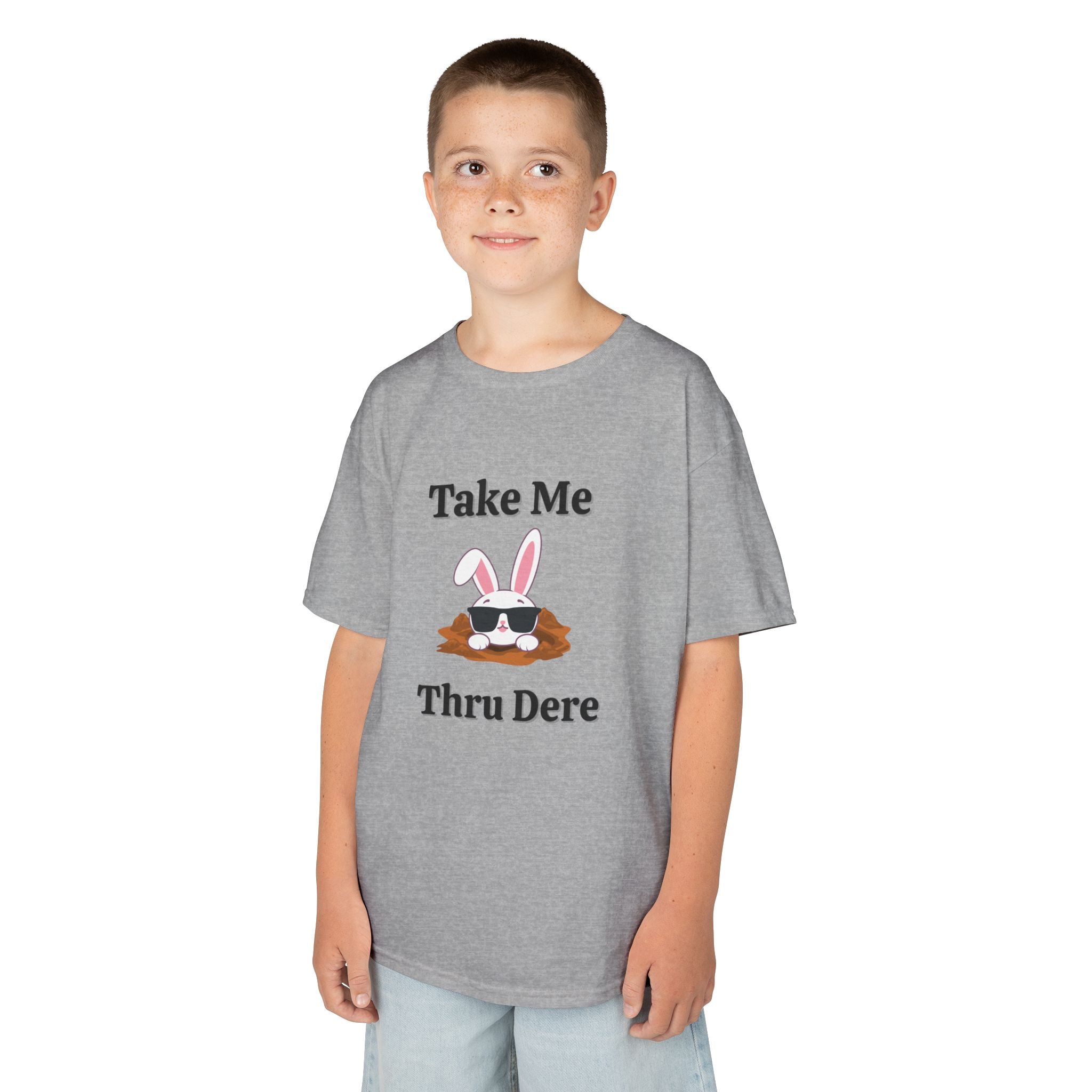 Kids Tee — "Take Me Thru Dere" Bunny Sunglasses Graphic