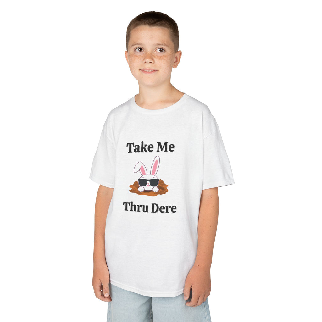 Kids Tee — "Take Me Thru Dere" Bunny Sunglasses Graphic