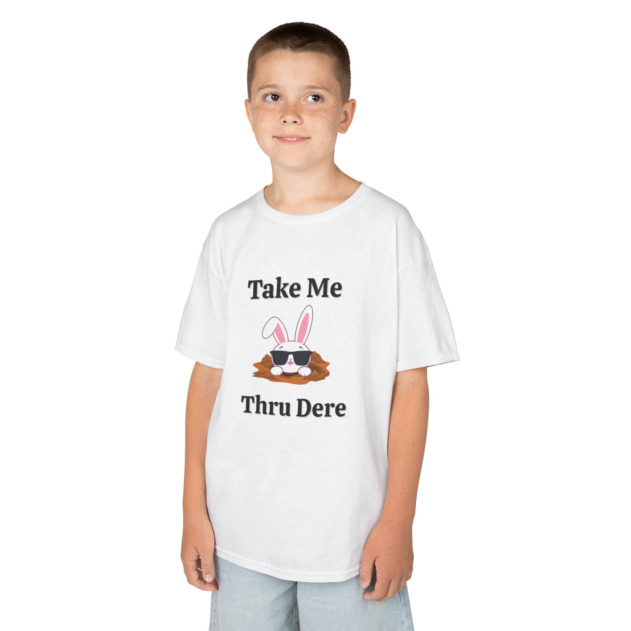 Kids Tee — "Take Me Thru Dere" Bunny Sunglasses Graphic