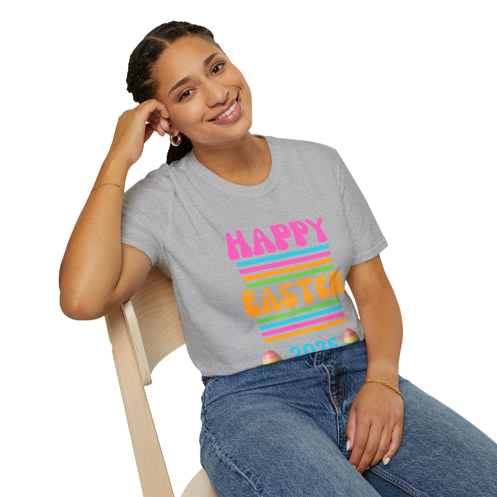 Happy Easter 2026 T-Shirt | Pastel Stripes, Easter Eggs