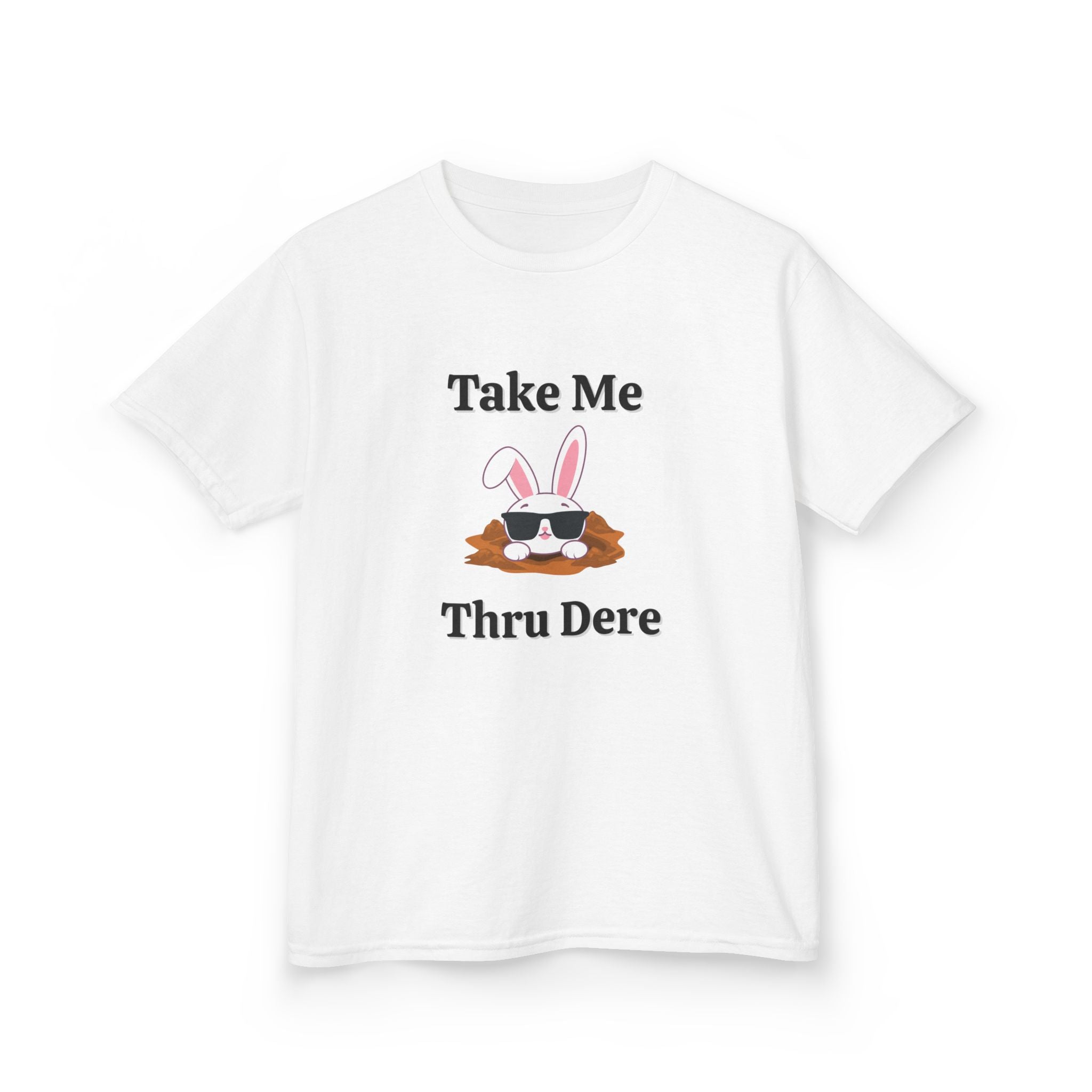 Kids Tee — "Take Me Thru Dere" Bunny Sunglasses Graphic