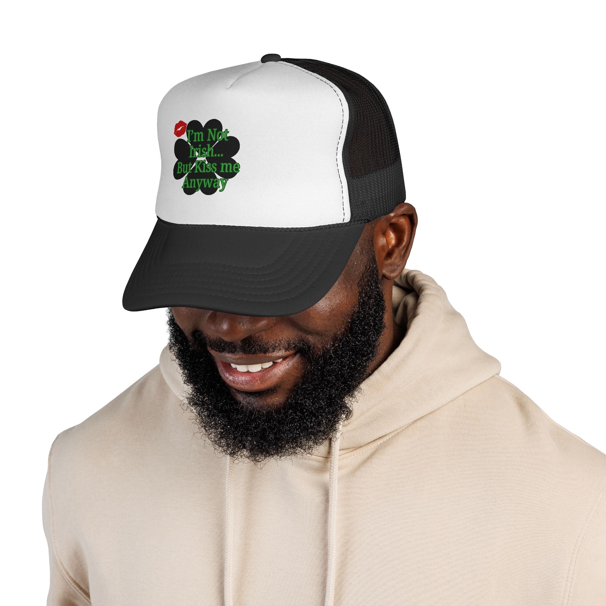 Trucker Cap — “I’m Not Irish… But Kiss Me Anyway” Shamrock St. Patrick’s Hat