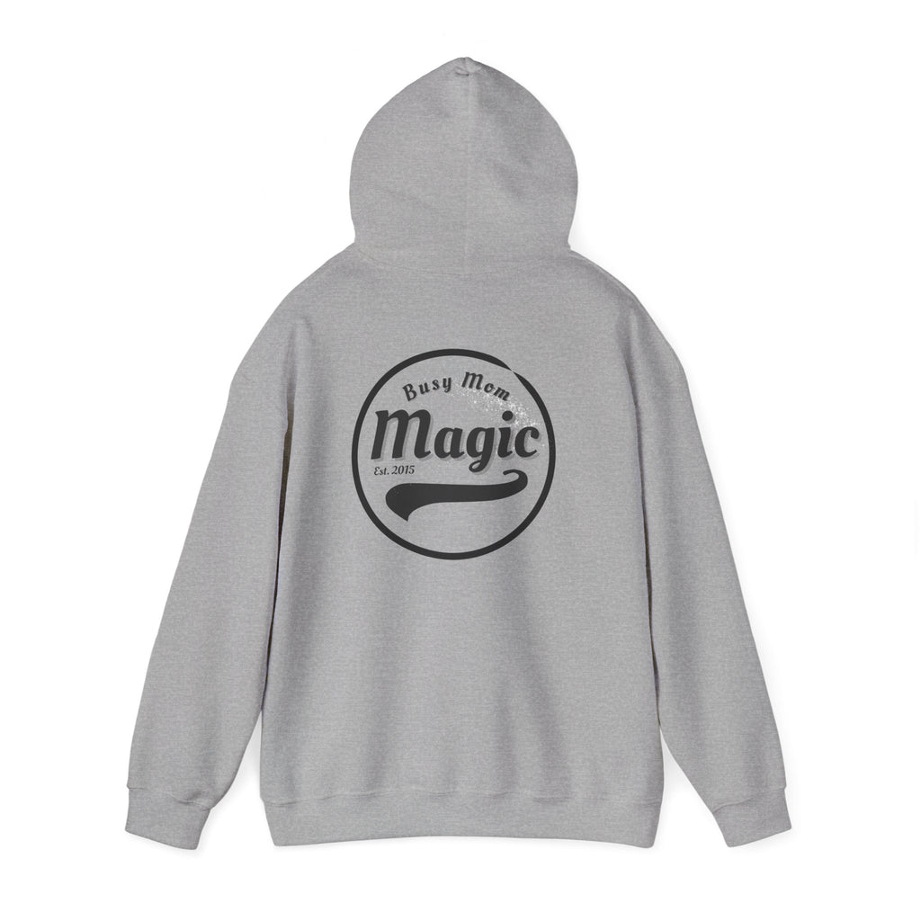 Magic Logo Hoodie | Vintage Circle Badge, 'Busy Mom' Script