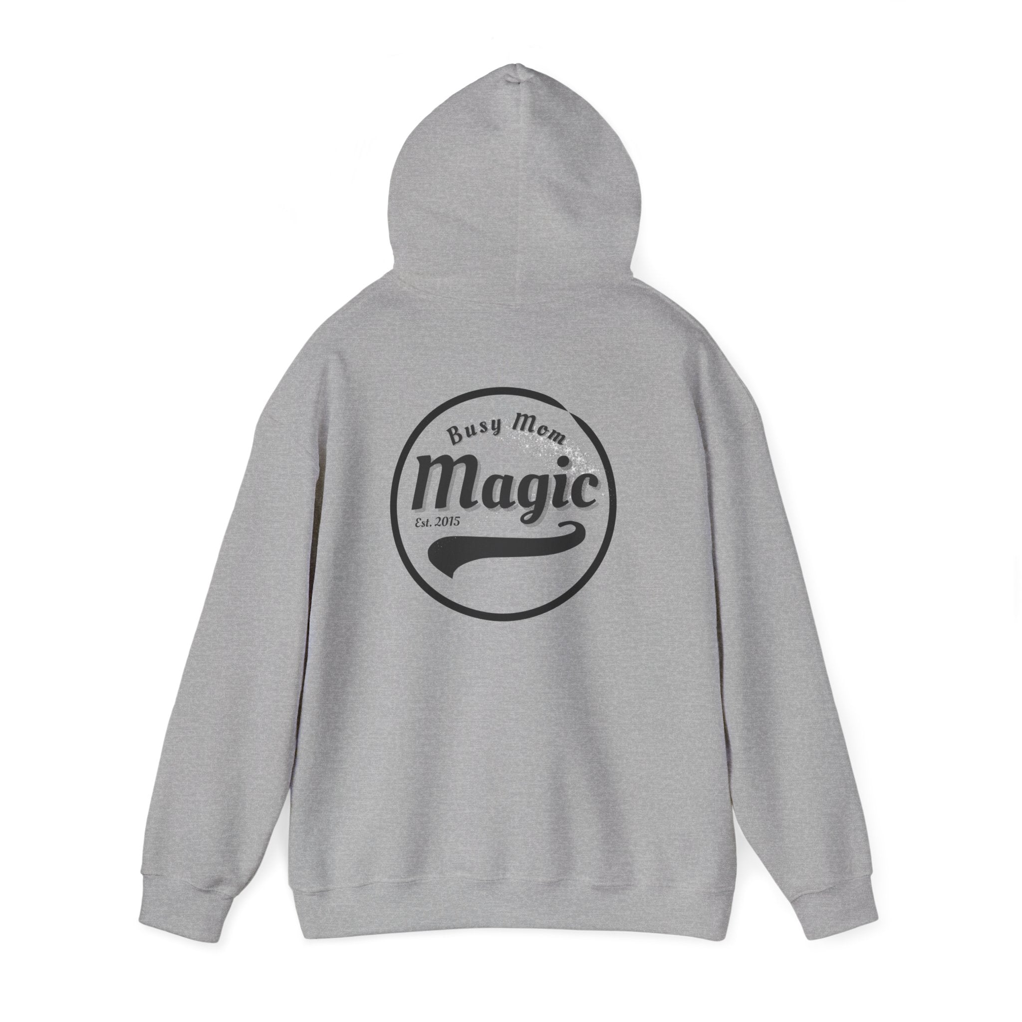 Magic Logo Hoodie | Vintage Circle Badge, 'Busy Mom' Script