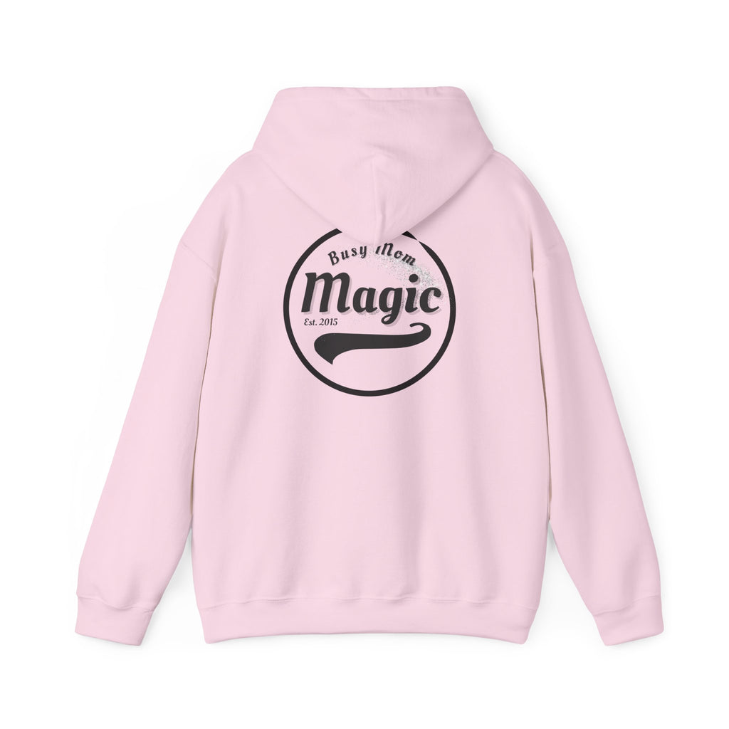 Magic Logo Hoodie | Vintage Circle Badge, 'Busy Mom' Script
