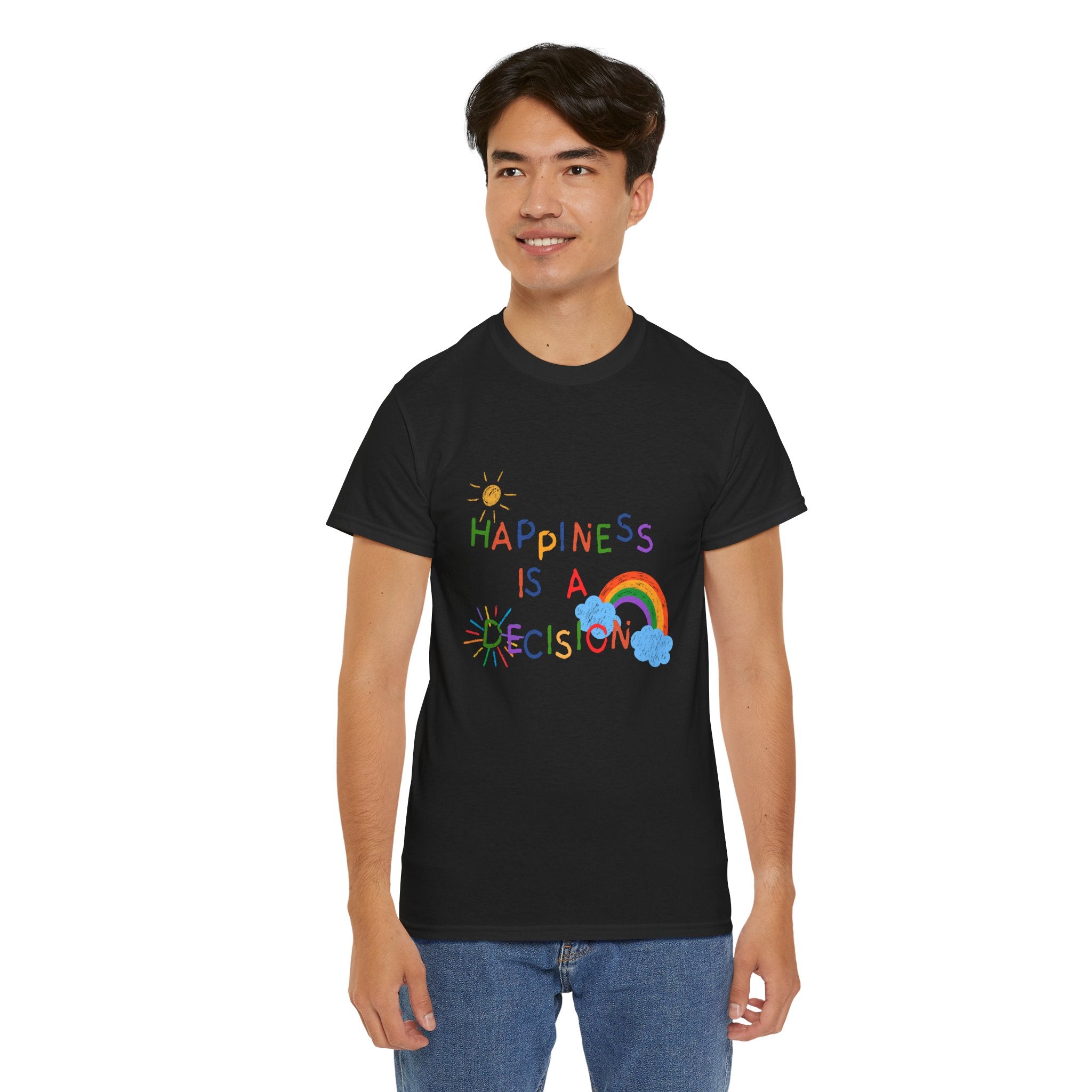 Happiness Is A Decision T-Shirt | Rainbow Handdrawn Positive Quote Tee