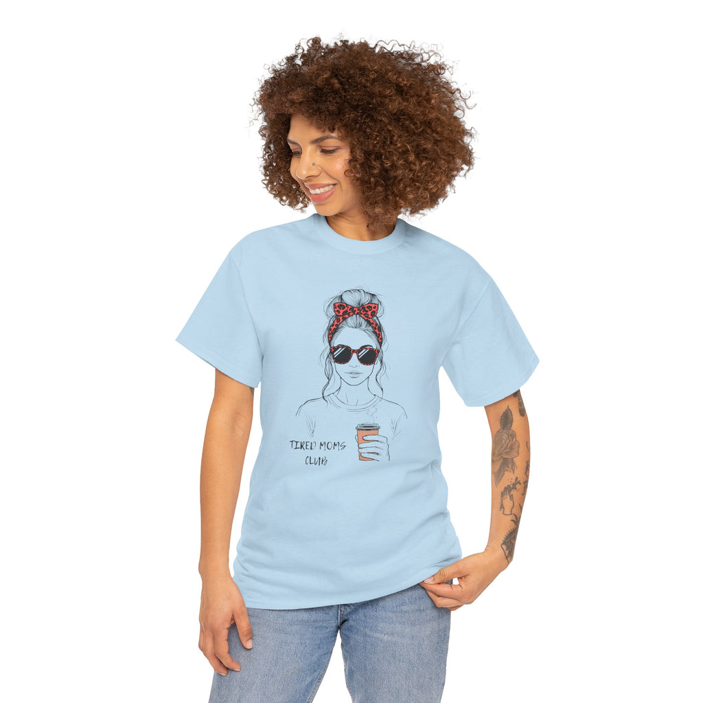 Tired MOM T-Shirt | Mom Hair Bandana Sunglasses Coffee Tee