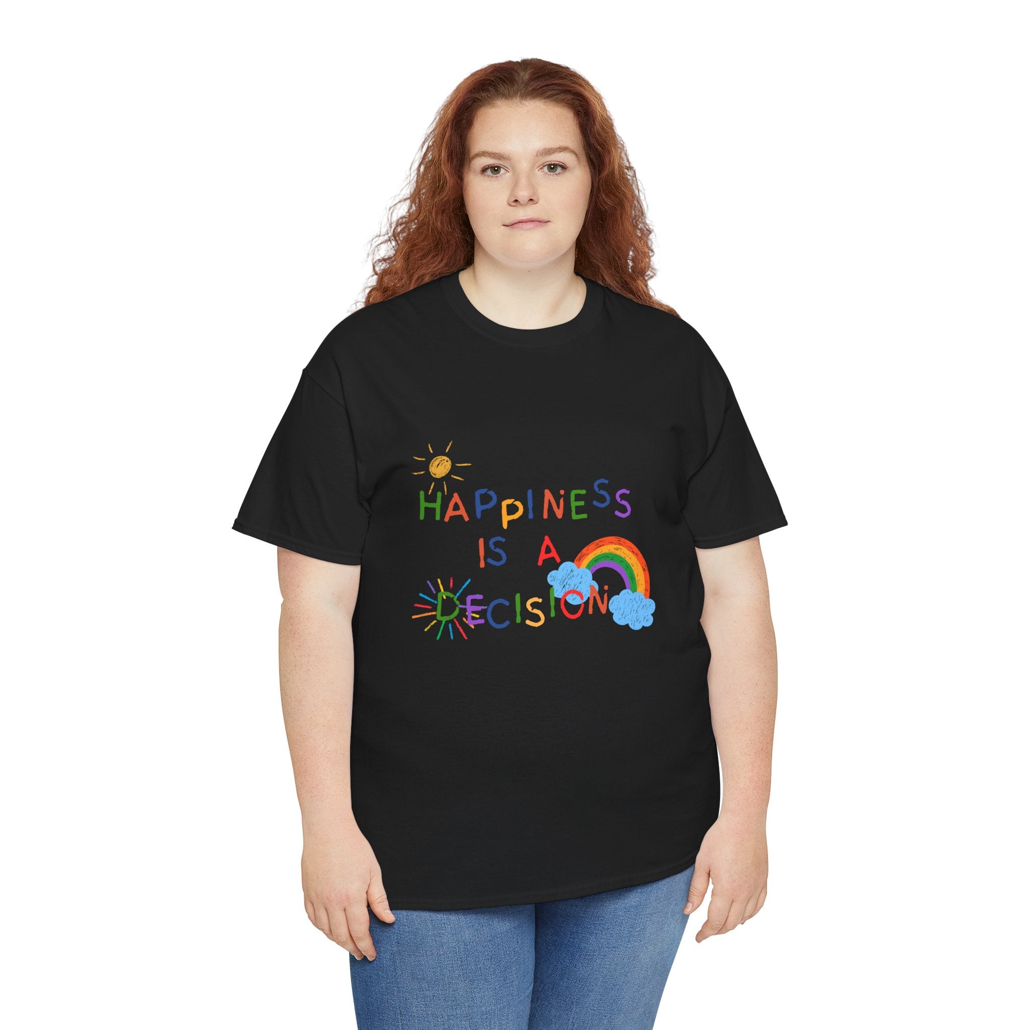 Happiness Is A Decision T-Shirt | Rainbow Handdrawn Positive Quote Tee