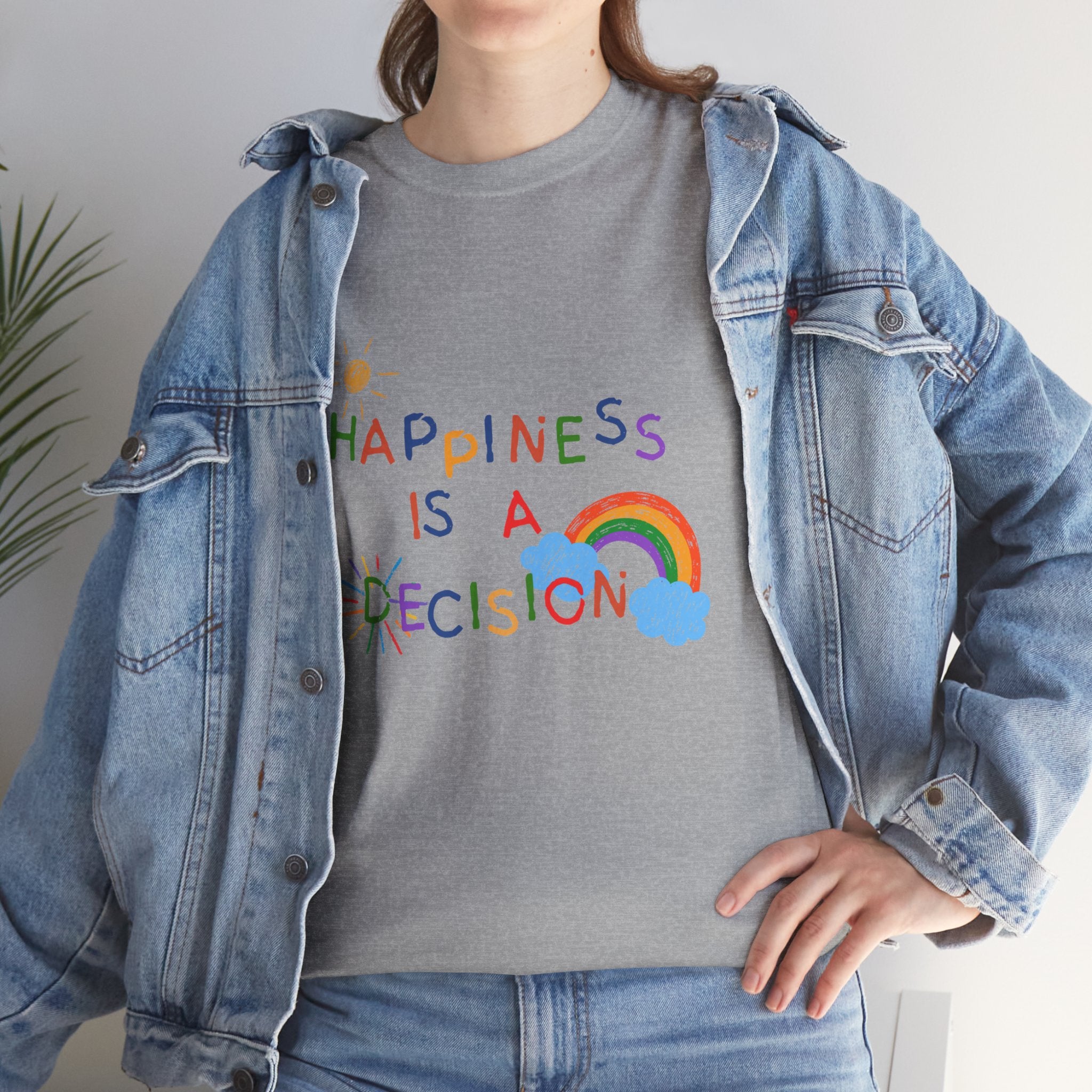 Happiness Is A Decision T-Shirt | Rainbow Handdrawn Positive Quote Tee