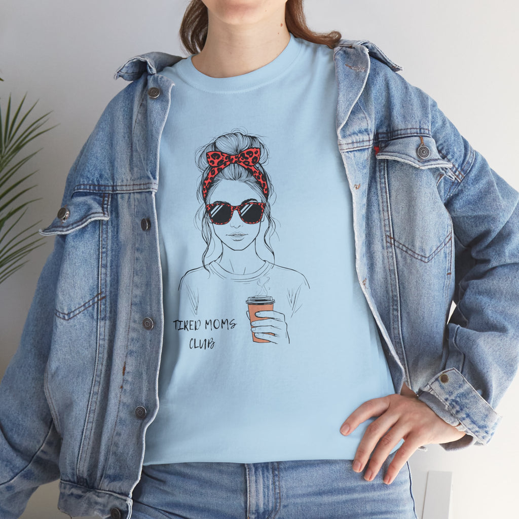 Tired MOM T-Shirt | Mom Hair Bandana Sunglasses Coffee Tee