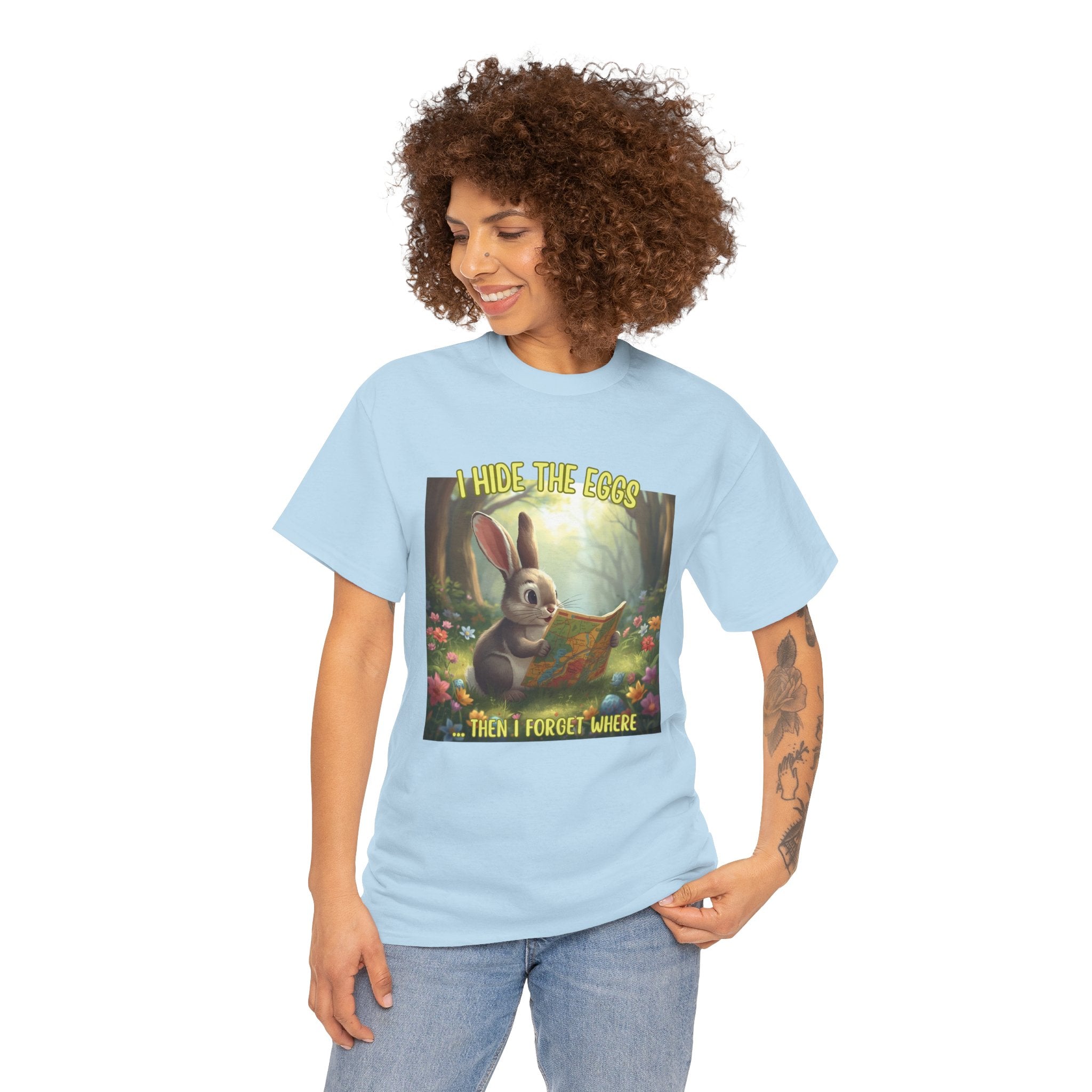 Easter Bunny T‑Shirt – "I Hide The Eggs Then I Forget Where" Cute Woodland Rabbit Tee