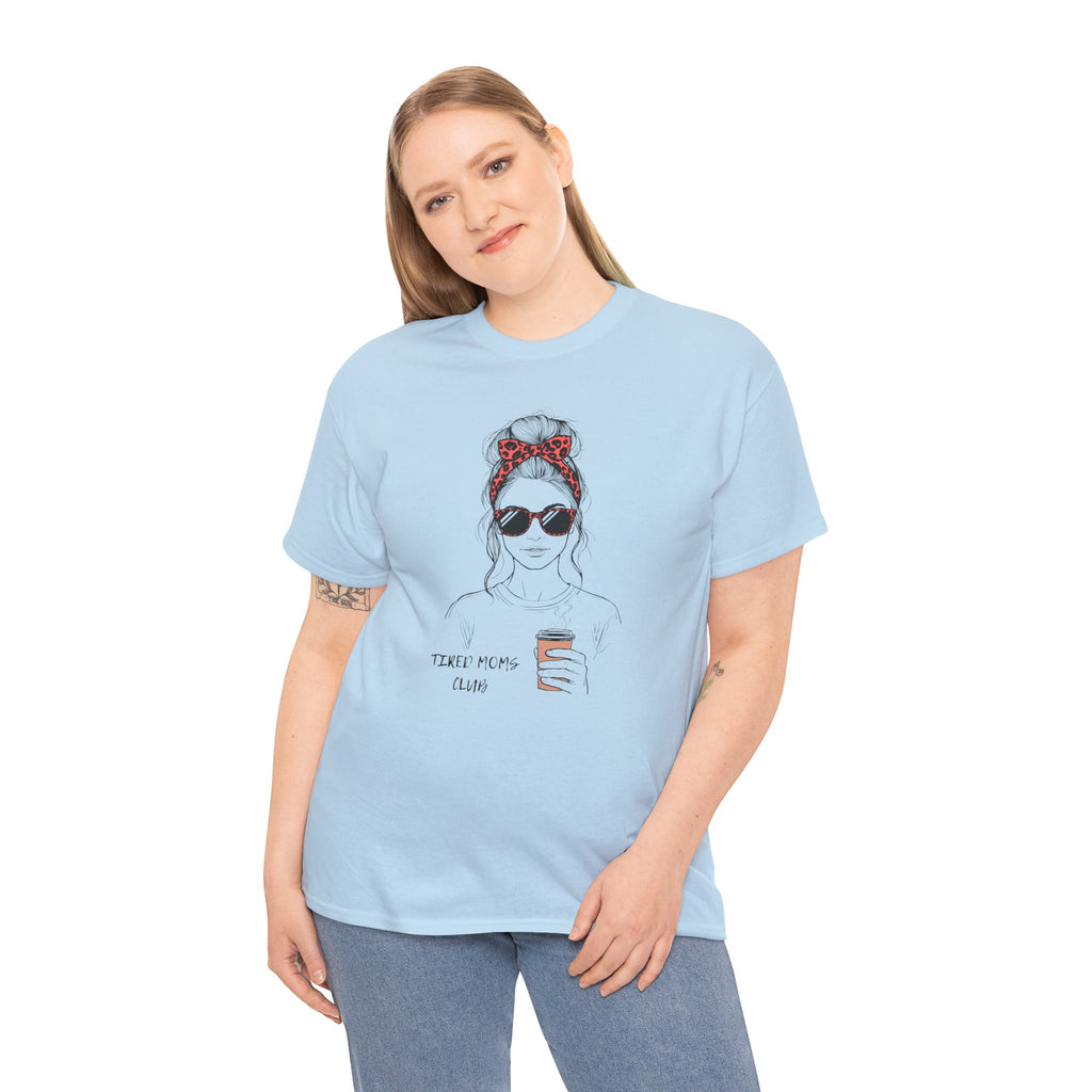 Tired MOM T-Shirt | Mom Hair Bandana Sunglasses Coffee Tee