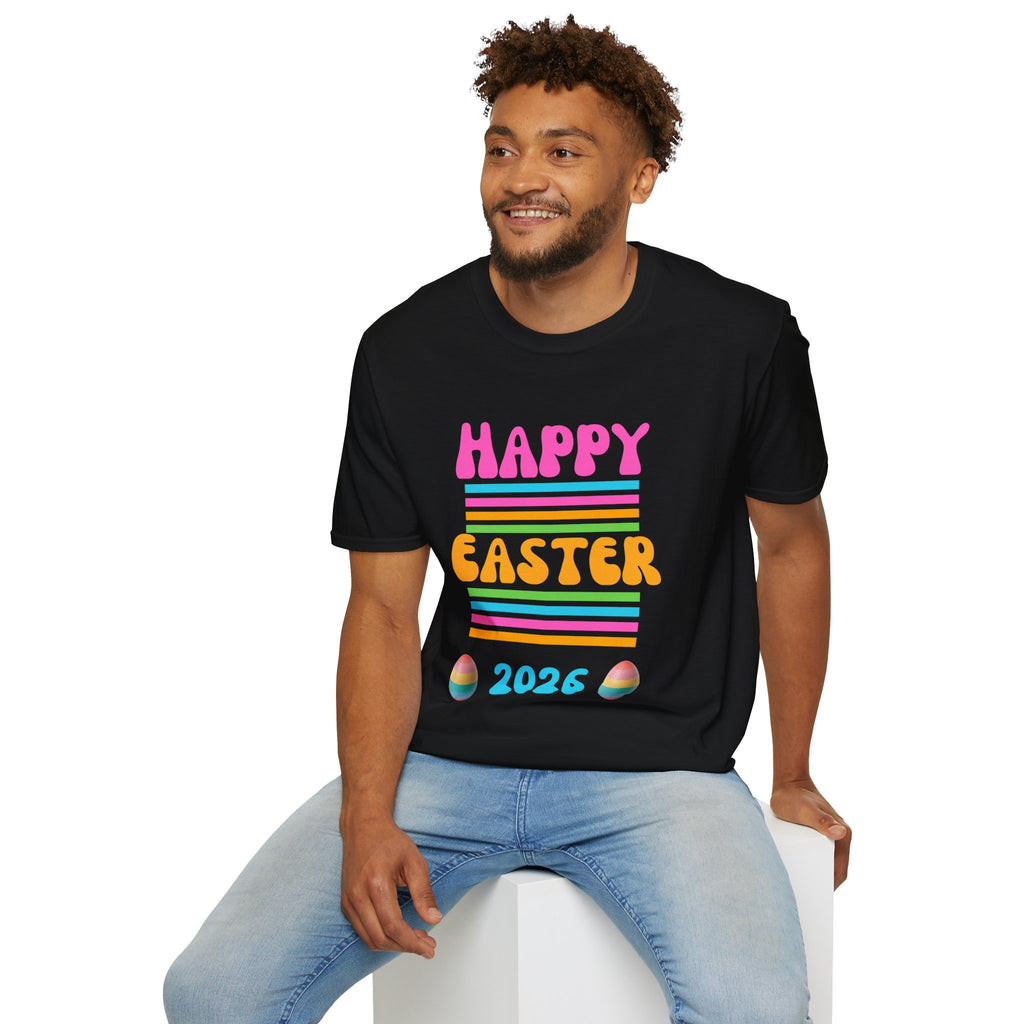 Happy Easter 2026 T-Shirt | Pastel Stripes, Easter Eggs