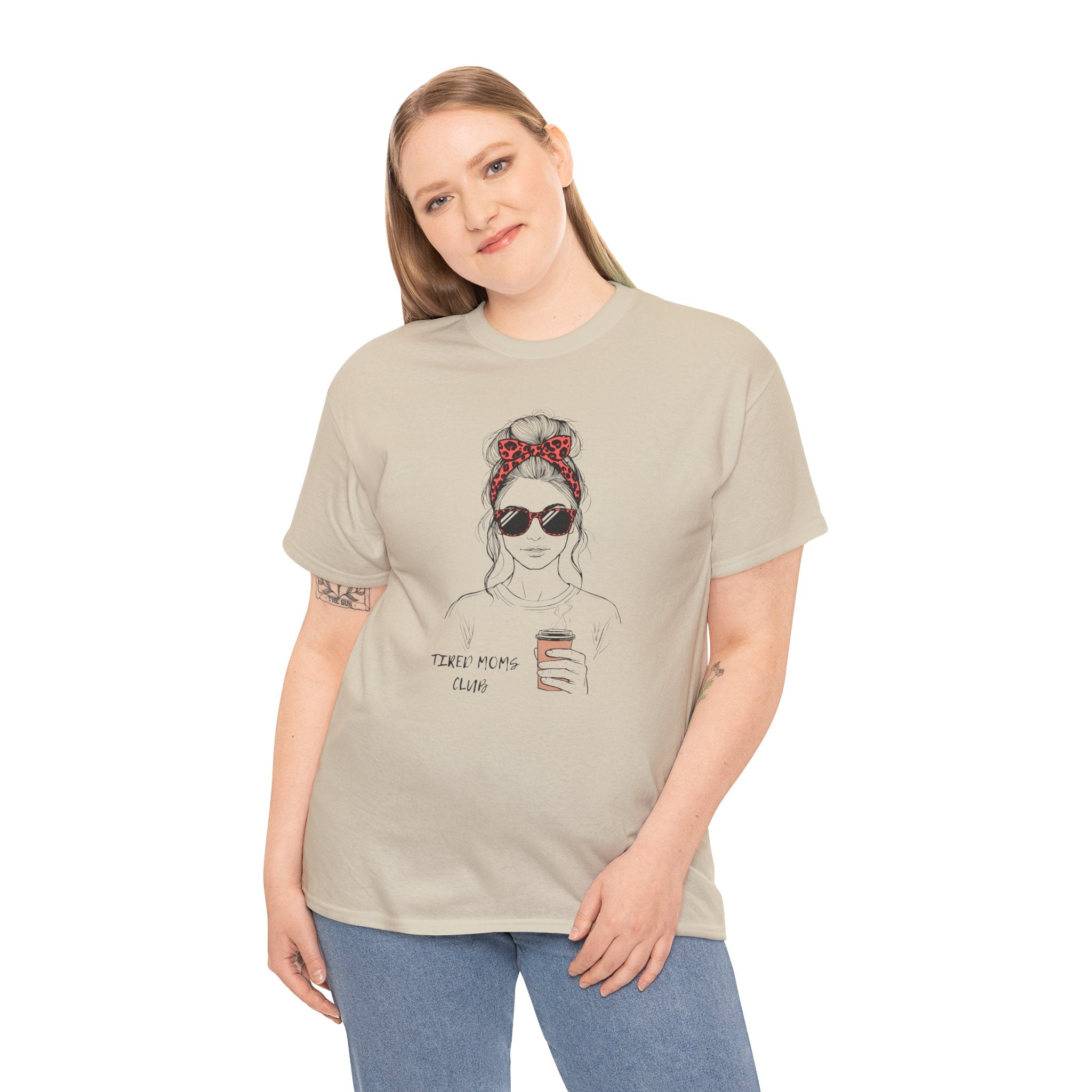 Tired MOM T-Shirt | Mom Hair Bandana Sunglasses Coffee Tee