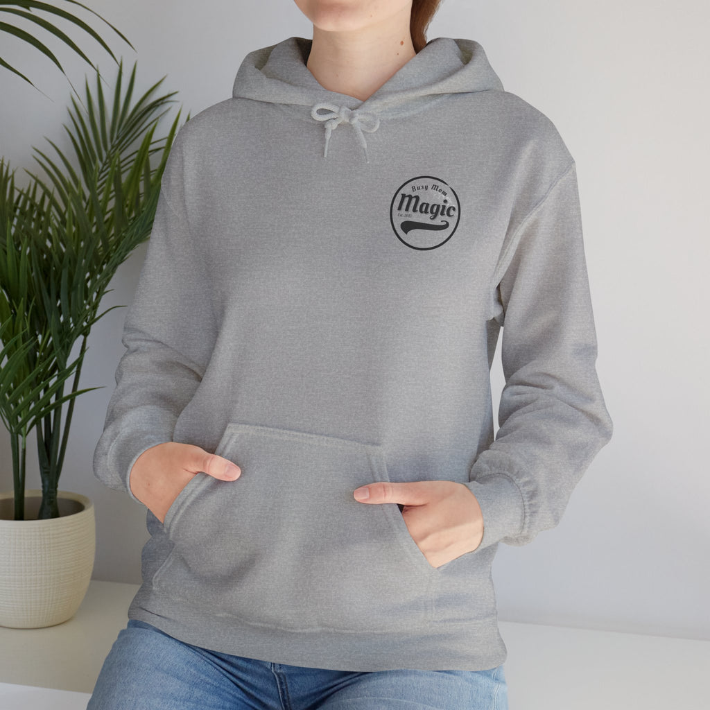 Magic Logo Hoodie | Vintage Circle Badge, 'Busy Mom' Script