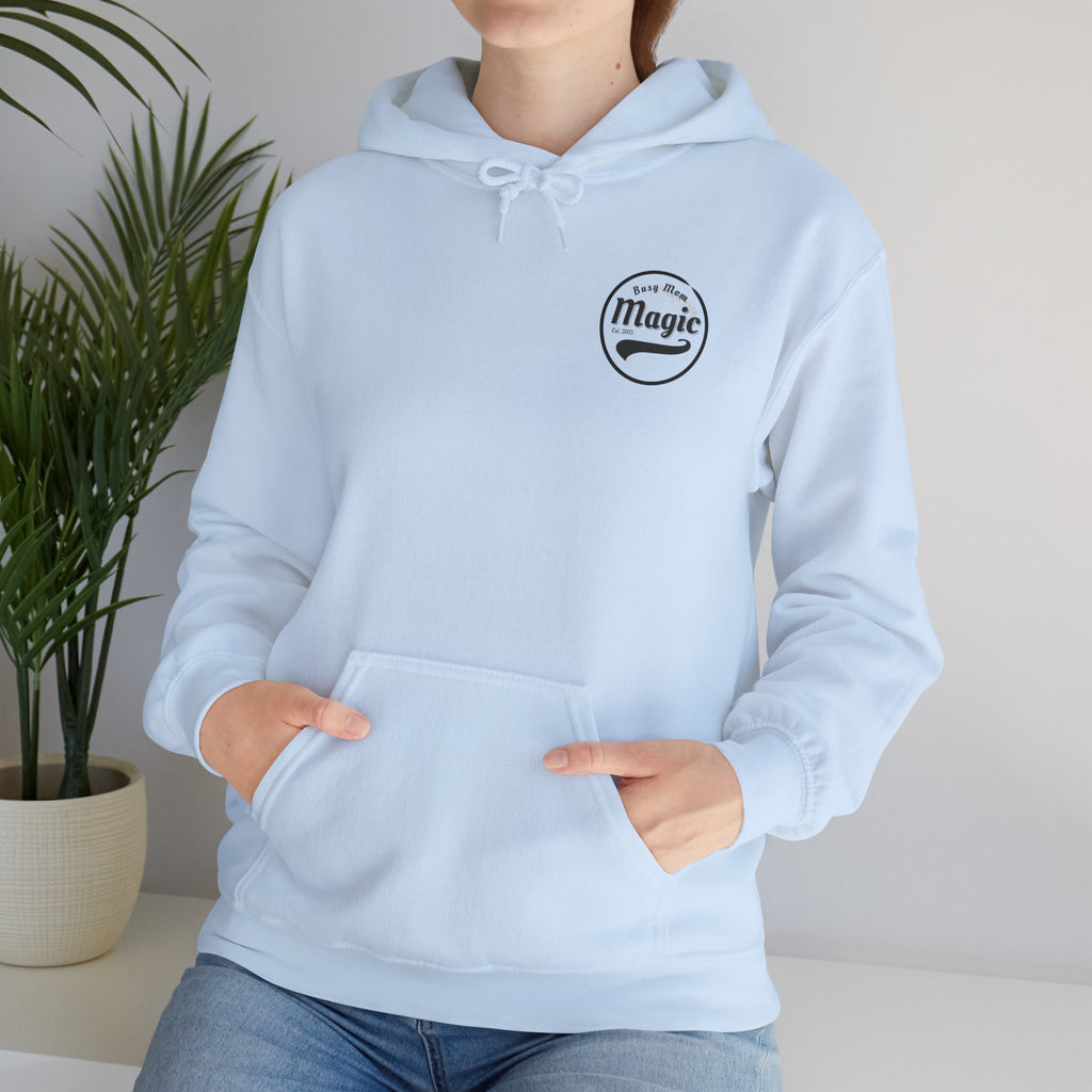 Magic Logo Hoodie | Vintage Circle Badge, 'Busy Mom' Script