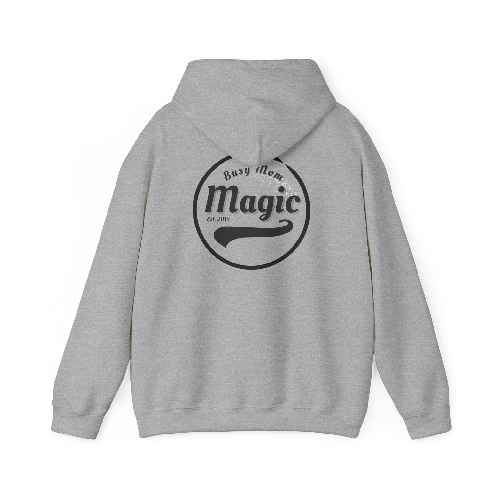 Magic Logo Hoodie | Vintage Circle Badge, 'Busy Mom' Script