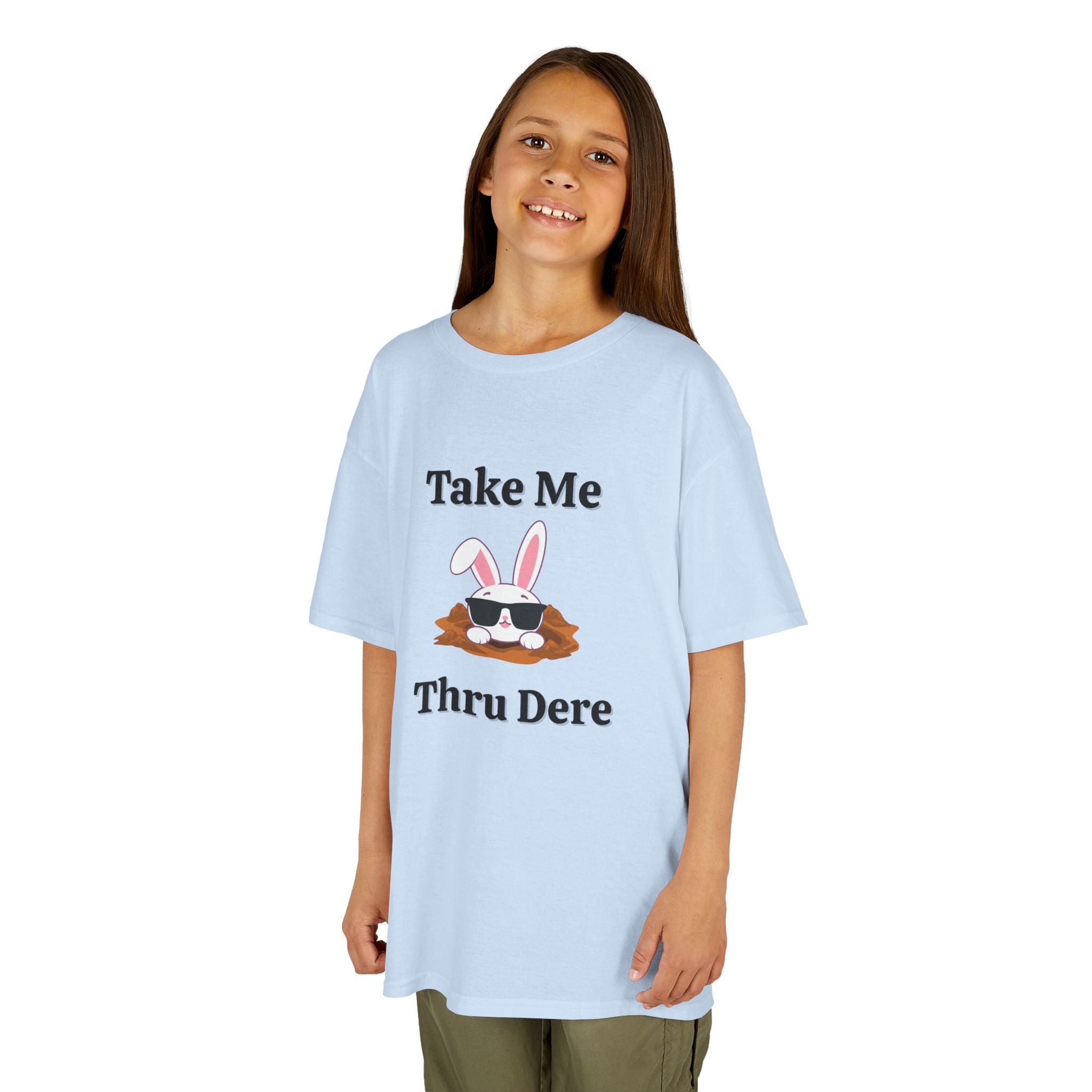 Kids Tee — "Take Me Thru Dere" Bunny Sunglasses Graphic