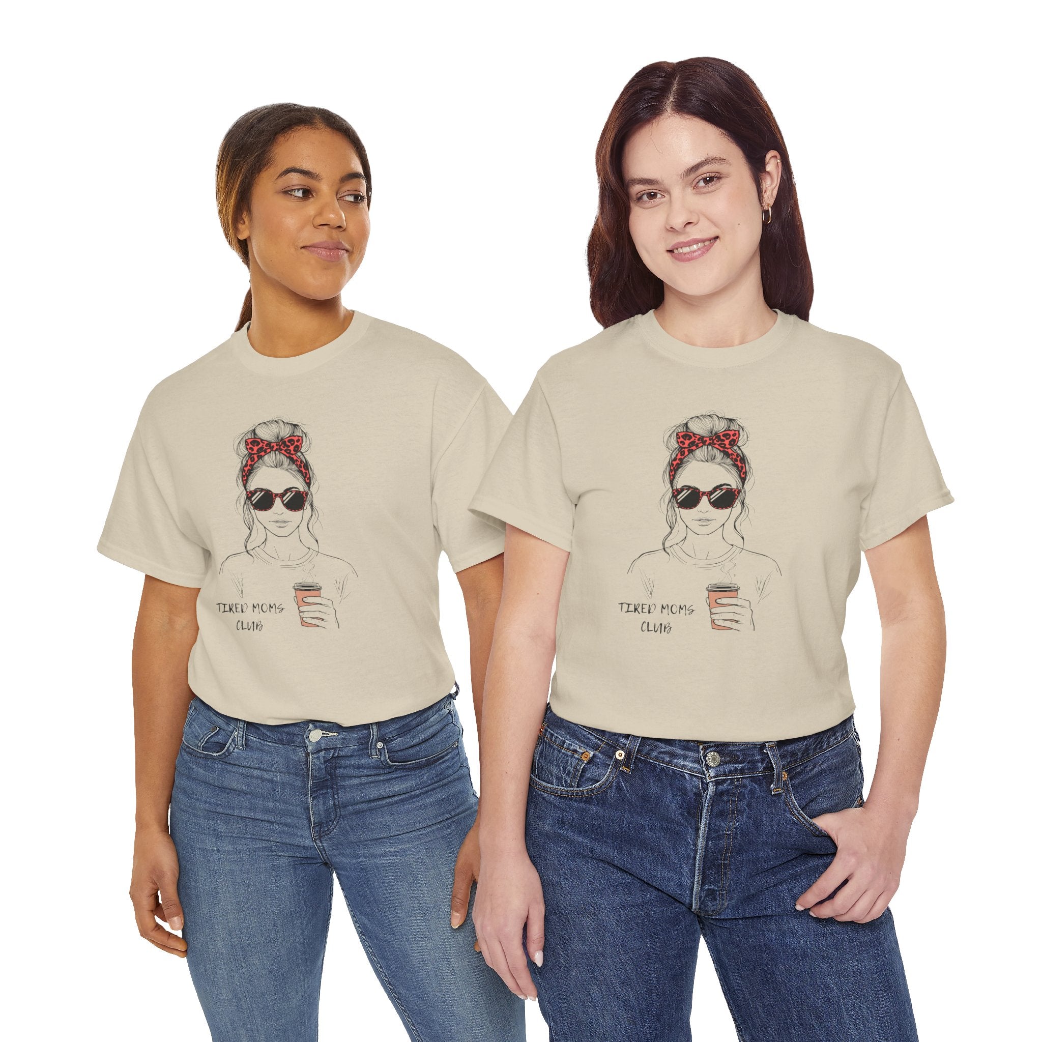Tired MOM T-Shirt | Mom Hair Bandana Sunglasses Coffee Tee